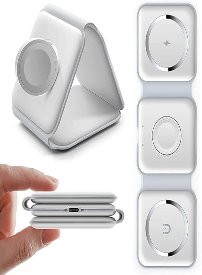 Padom 3 in 1 Wireless Charger,Magnetic Foldable Charging Station,Fast Wireless Charging Pad (WHITE)